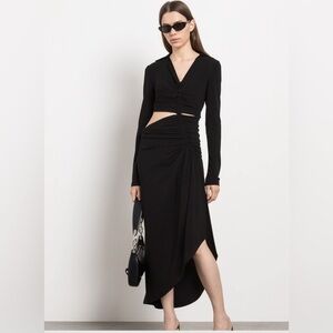 Off-White Asymmetrical Cut Out Draped Midi Dress in Black Size Large